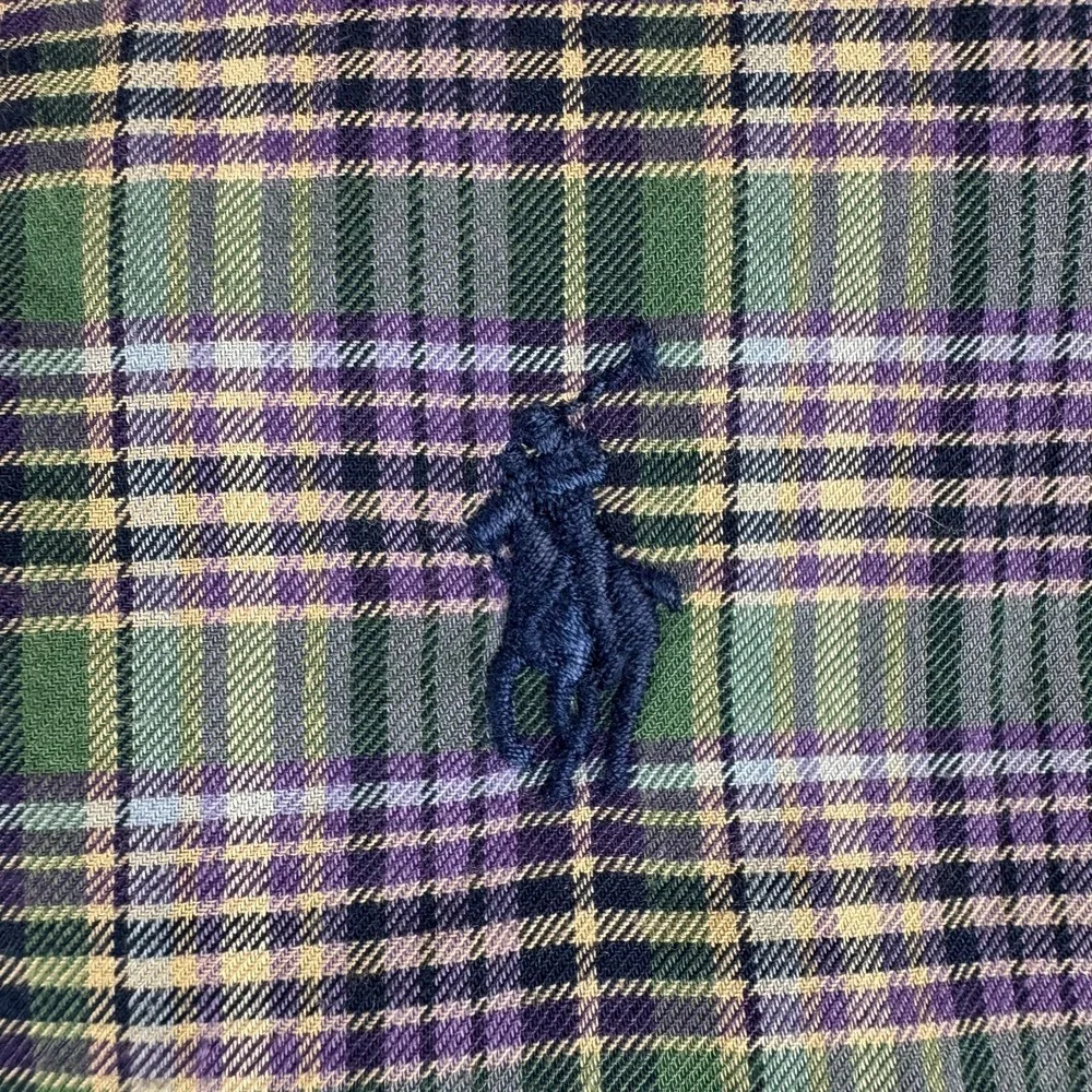 Polo Ralph Lauren Button Up Shirt Long Sleeve Cotton Purple Green Mens Small S